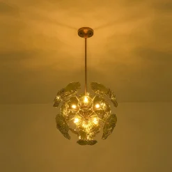 Summer Art Deco Bloom Green Lotus Leaf Sunburst Chandelier