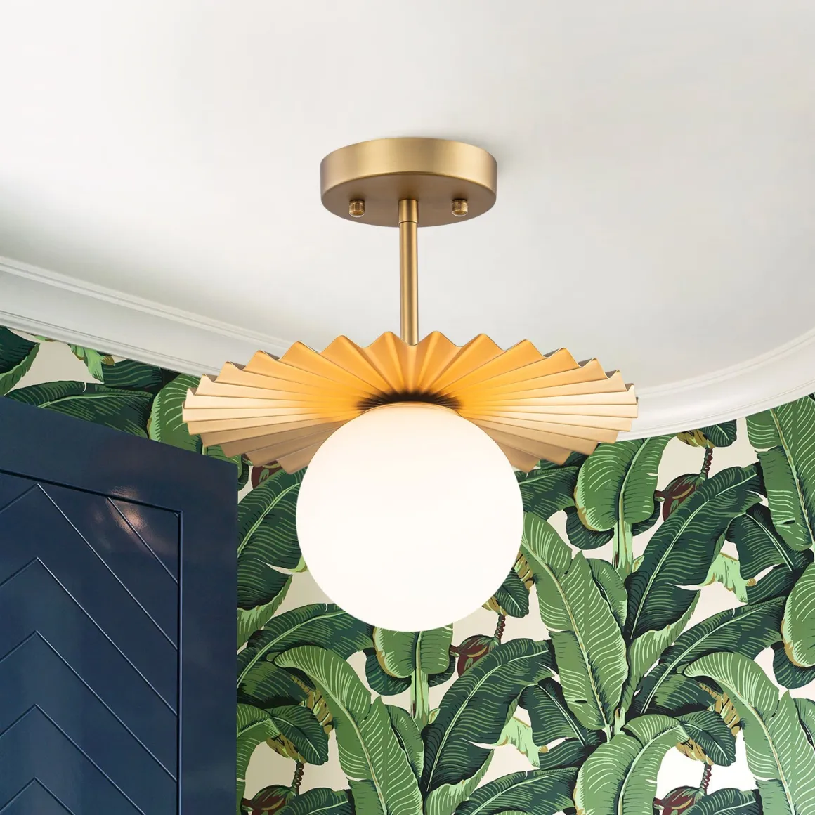 Sunburst Brass 1-Light Shine Opal Glass Globe Pendant