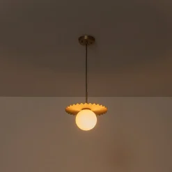 Sunburst Brass 1-Light Shine Opal Glass Globe Pendant