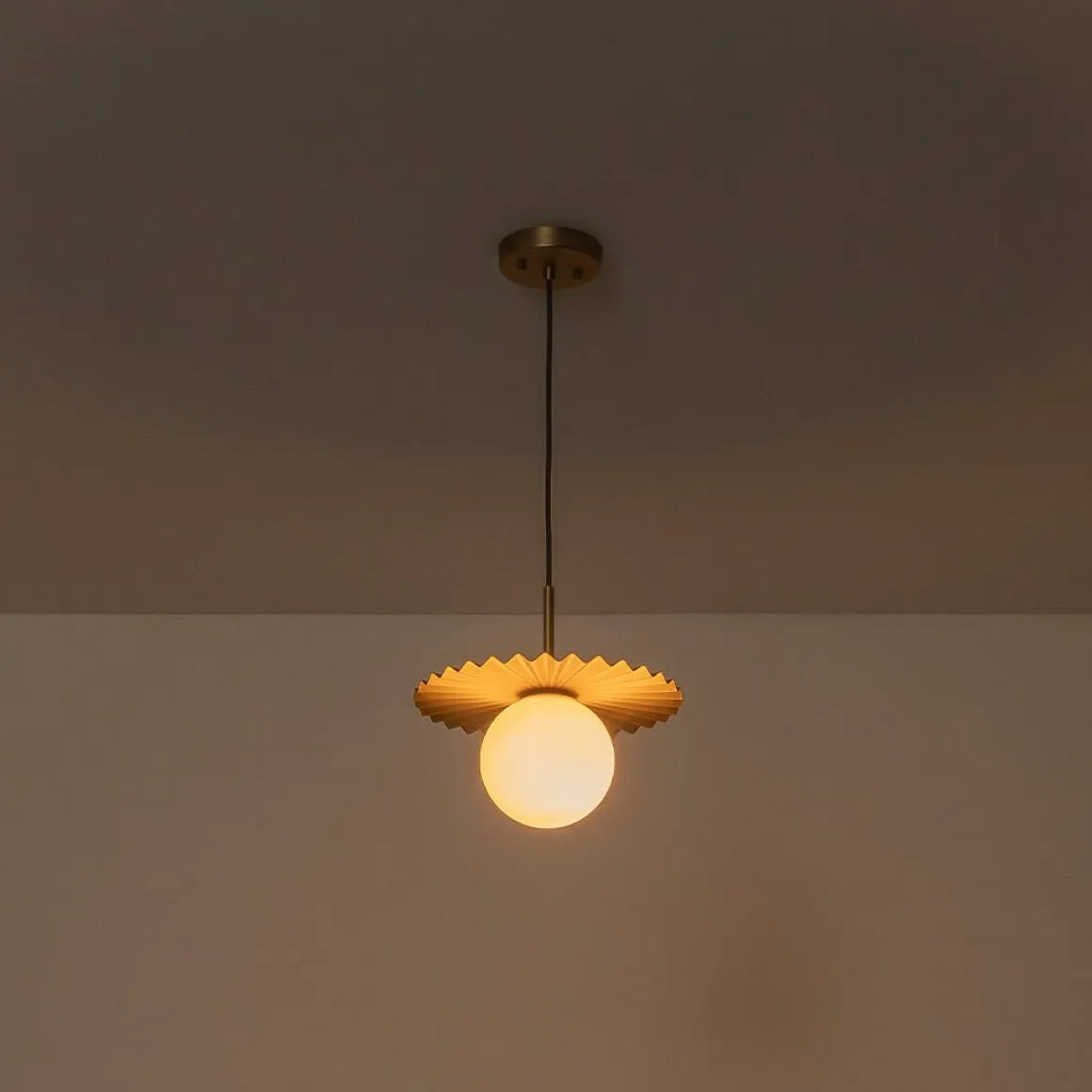 Sunburst Brass 1-Light Shine Opal Glass Globe Pendant