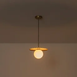 Sunburst Brass 1-Light Shine Opal Glass Globe Pendant