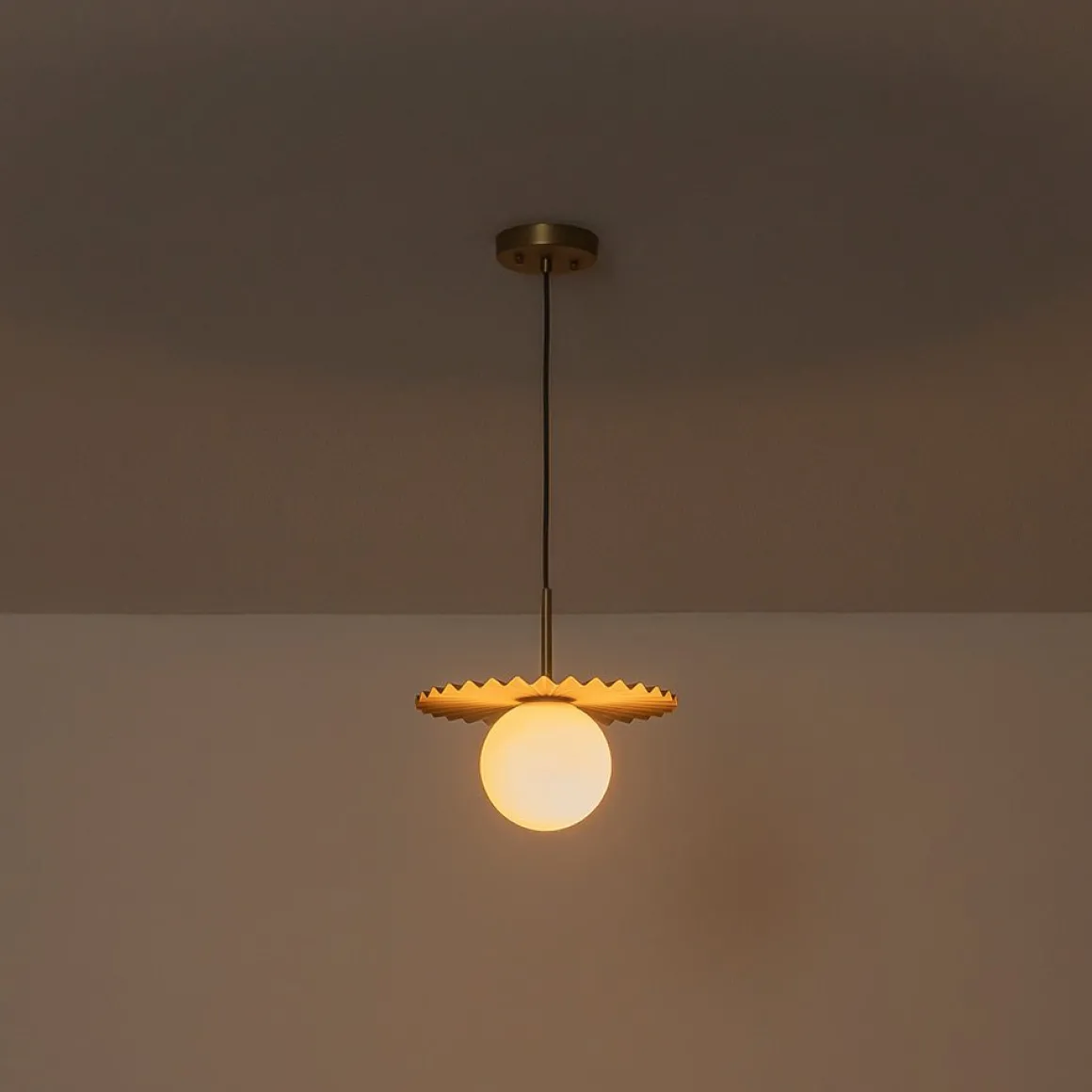 Sunburst Brass 1-Light Shine Opal Glass Globe Pendant