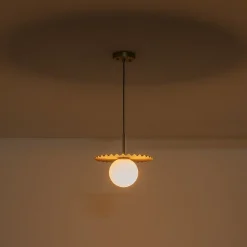 Sunburst Brass 1-Light Shine Opal Glass Globe Pendant