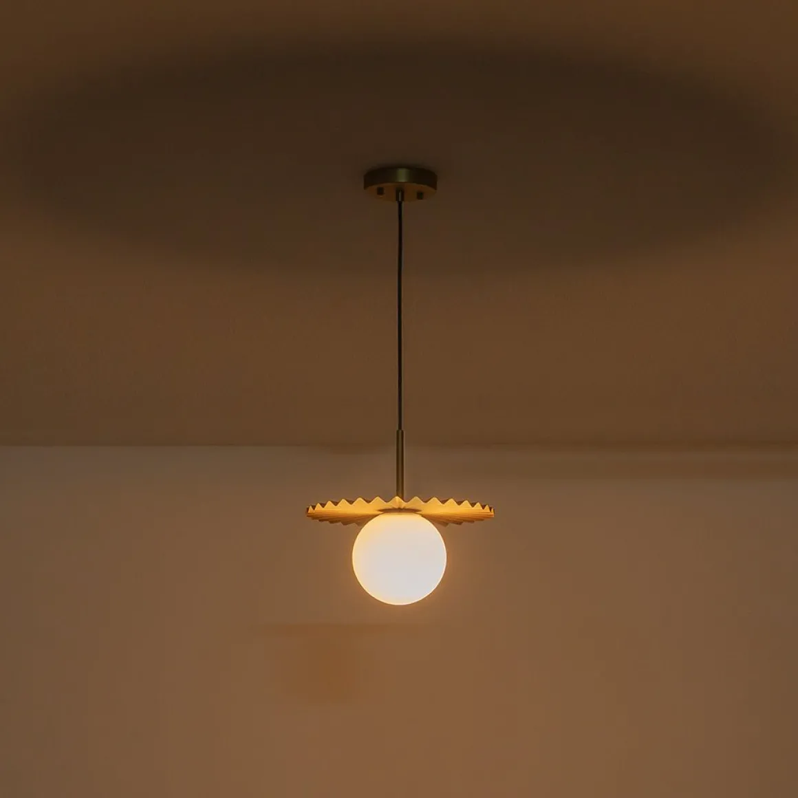 Sunburst Brass 1-Light Shine Opal Glass Globe Pendant
