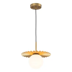 Sunburst Brass 1-Light Shine Opal Glass Globe Pendant