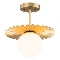 Sunburst Brass 1-Light Shine Opal Glass Globe Pendant