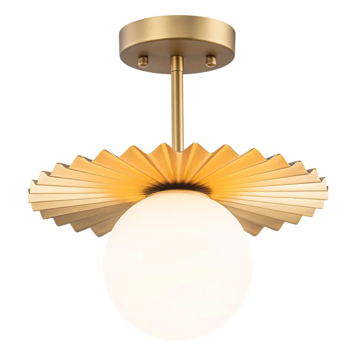 Sunburst Brass 1-Light Shine Opal Glass Globe Pendant