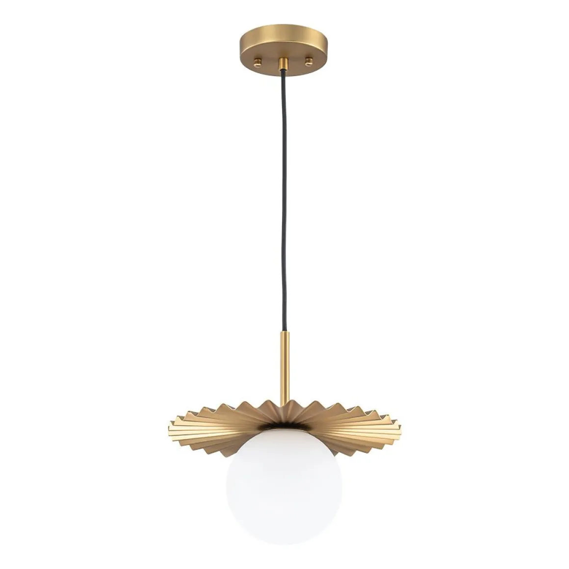 Sunburst Brass 1-Light Shine Opal Glass Globe Pendant