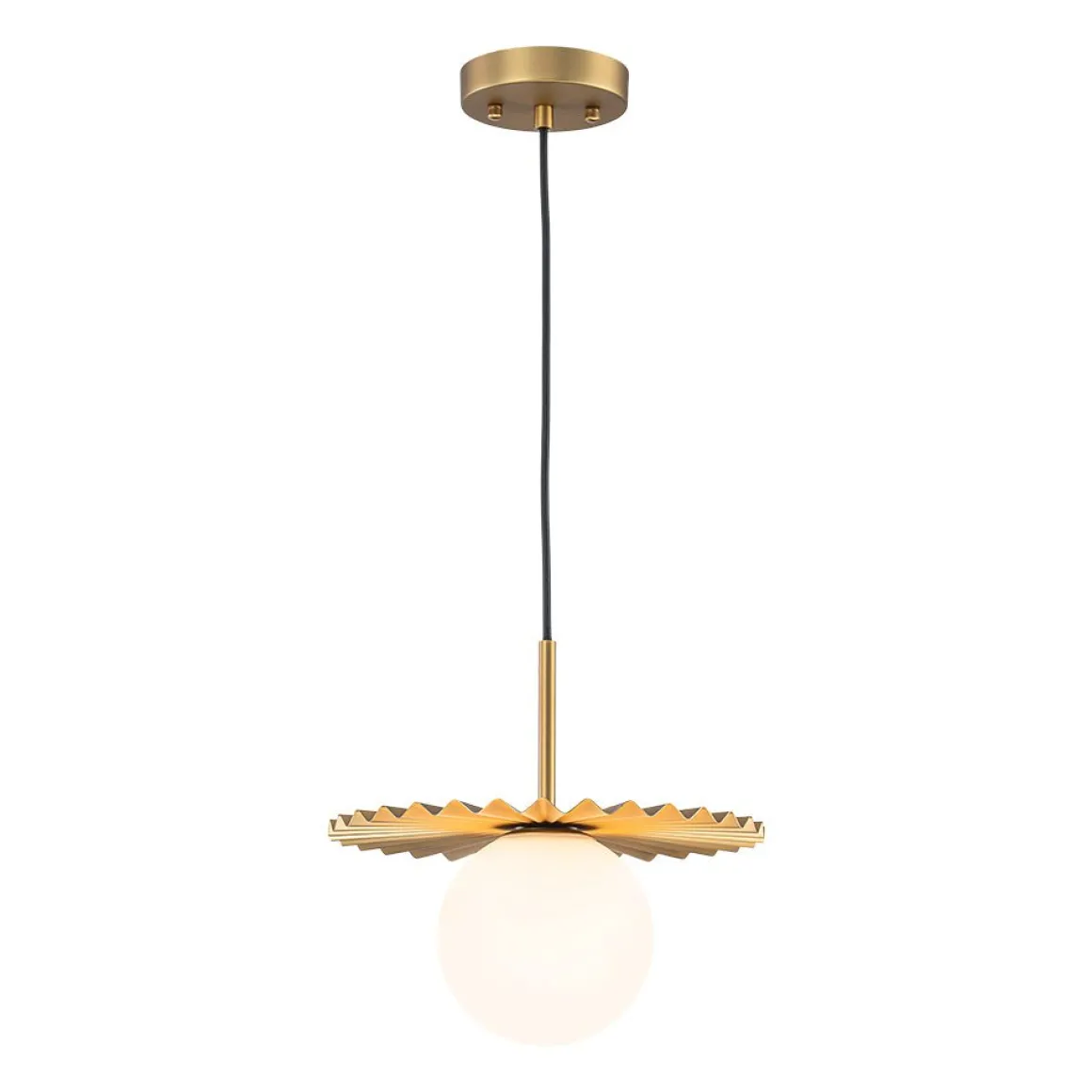 Sunburst Brass 1-Light Shine Opal Glass Globe Pendant