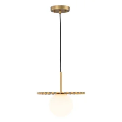 Sunburst Brass 1-Light Shine Opal Glass Globe Pendant