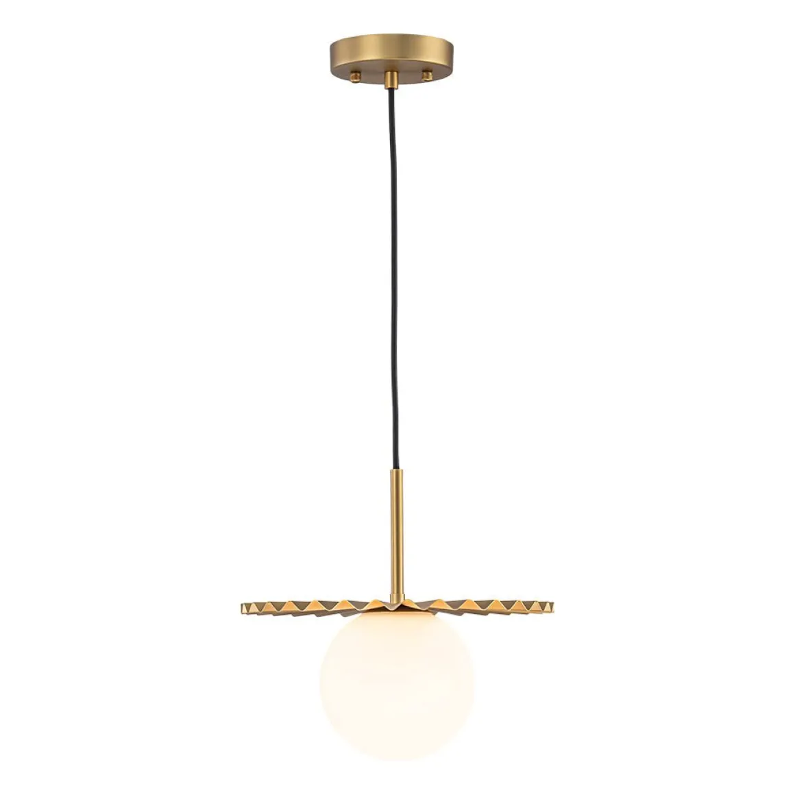 Sunburst Brass 1-Light Shine Opal Glass Globe Pendant