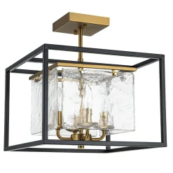 Textured Glass Candle Style Square Lantern Ceiling Light
