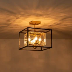 Textured Glass Candle Style Square Lantern Ceiling Light