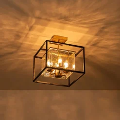 Textured Glass Candle Style Square Lantern Ceiling Light