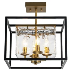 Textured Glass Candle Style Square Lantern Ceiling Light