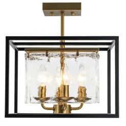 Textured Glass Candle Style Square Lantern Ceiling Light