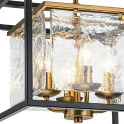 Textured Glass Candle Style Square Lantern Ceiling Light