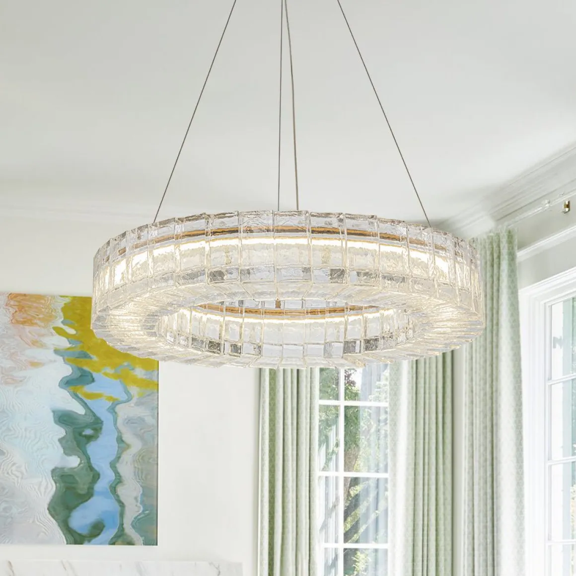 Textured Glass Icy Style Ring Dimmable LED Chandelier