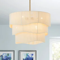 3-Tier Beige Woven Thread Drum Pendant Light