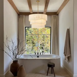 3-Tier Beige Woven Thread Drum Pendant Light