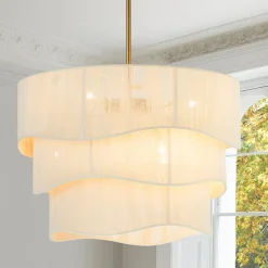 3-Tier Beige Woven Thread Drum Pendant Light