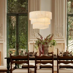 3-Tier Beige Woven Thread Drum Pendant Light