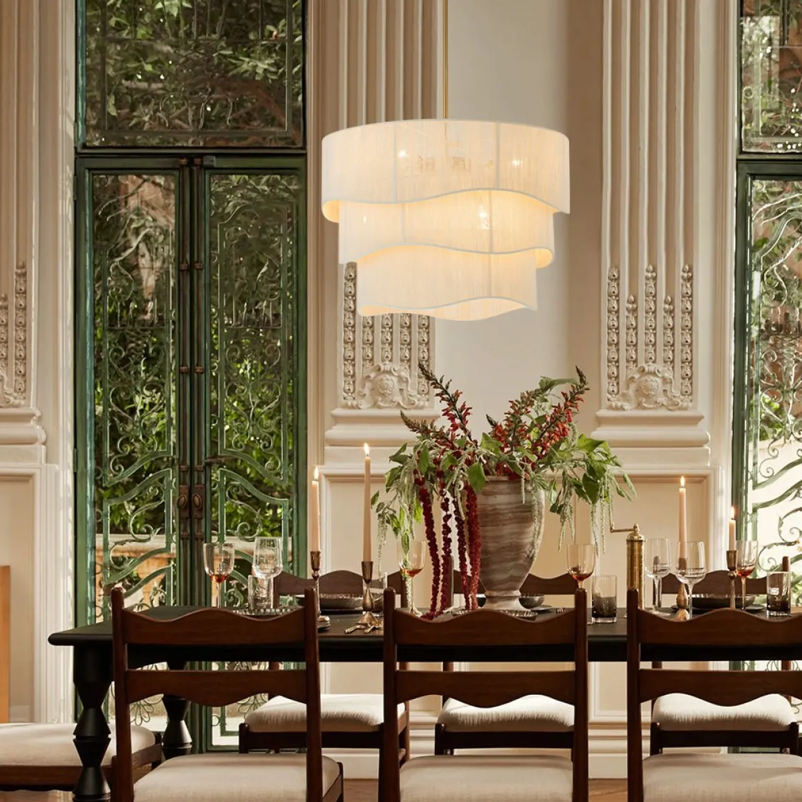 3-Tier Beige Woven Thread Drum Pendant Light