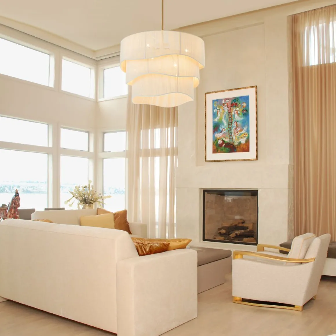 3-Tier Beige Woven Thread Drum Pendant Light