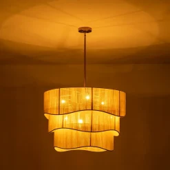 3-Tier Beige Woven Thread Drum Pendant Light