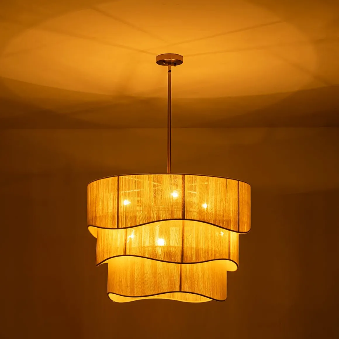 3-Tier Beige Woven Thread Drum Pendant Light