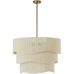 3-Tier Beige Woven Thread Drum Pendant Light