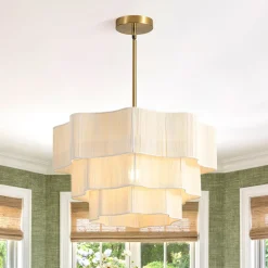3-Tier Beige Woven Thread Round Cage Pendant Light