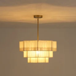3-Tier Beige Woven Thread Round Cage Pendant Light