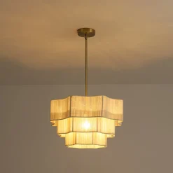 3-Tier Beige Woven Thread Round Cage Pendant Light