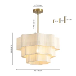 3-Tier Beige Woven Thread Round Cage Pendant Light