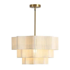 3-Tier Beige Woven Thread Round Cage Pendant Light