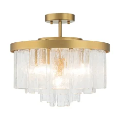 Tiered Hammered Water Glass Round Semi Flush Mount