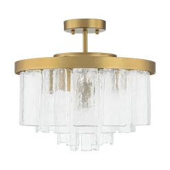 Tiered Hammered Water Glass Round Semi Flush Mount