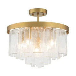 Tiered Hammered Water Glass Round Semi Flush Mount
