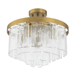 Tiered Hammered Water Glass Round Semi Flush Mount