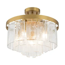 Tiered Hammered Water Glass Round Semi Flush Mount