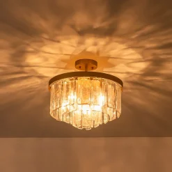 Tiered Hammered Water Glass Round Semi Flush Mount