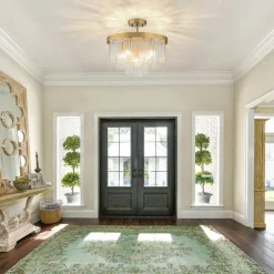 Tiered Hammered Water Glass Round Semi Flush Mount