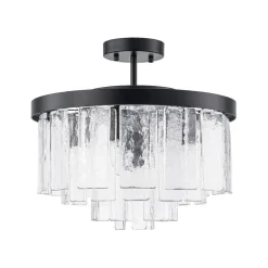 Tiered Hammered Water Glass Round Semi Flush Mount