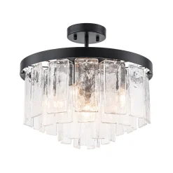 Tiered Hammered Water Glass Round Semi Flush Mount