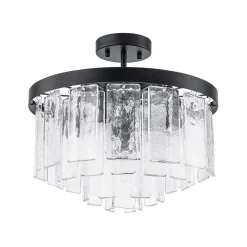 Tiered Hammered Water Glass Round Semi Flush Mount