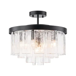 Tiered Hammered Water Glass Round Semi Flush Mount