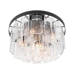 Tiered Hammered Water Glass Round Semi Flush Mount