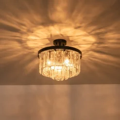 Tiered Hammered Water Glass Round Semi Flush Mount