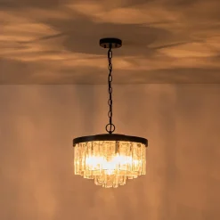 Tiered Hammered Water Glass Round Semi Flush Mount